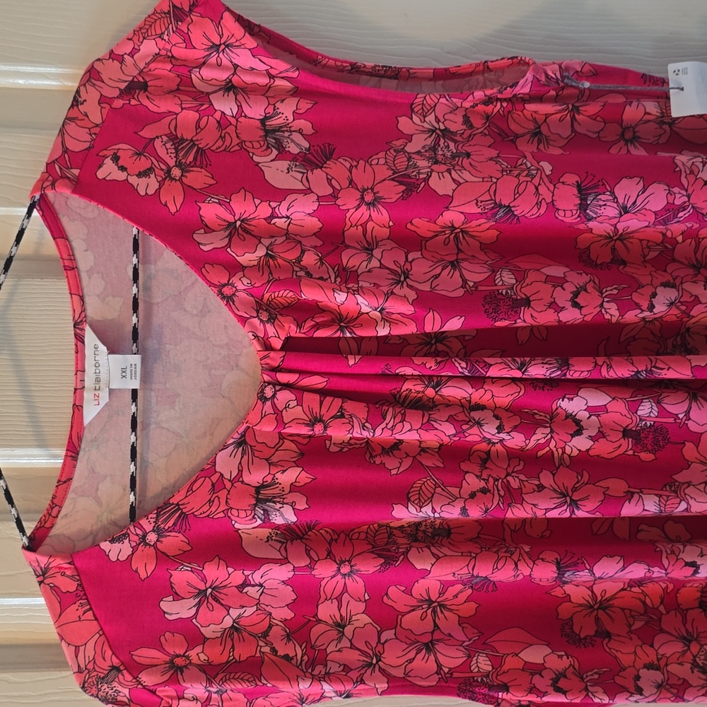 LIZ CLAIBORNE BRAND WOMEN'S PLUS PINK FLORAL SUMMER TANK TOP SIZE XXL